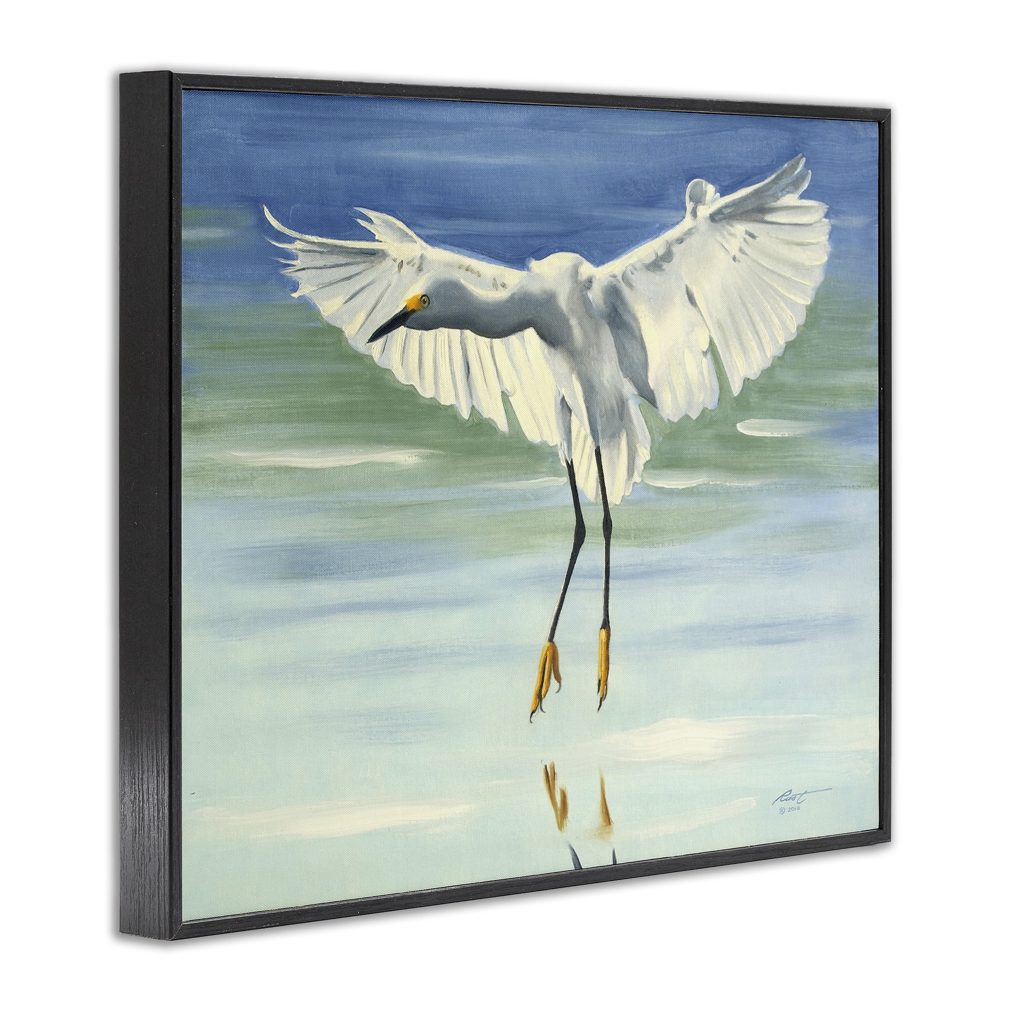 Stupell Industries Snowy Egret on Beach Animals & Insects Painting Black Framed Art Print Wall Art, 20 x 16