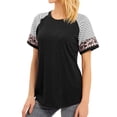 thumbnail image 5 of Women Crew Neck Short Sleeve Stripes Leopard Print Top,S, 5 of 8