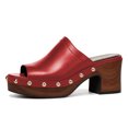 thumbnail image 2 of YDN Women's Open Peep Toe Mules Platform Wooden Block Heels with Studs Dressy Casual Slides Sandals Slip On Comfy Shoes Daily Size 4 Red, 2 of 4