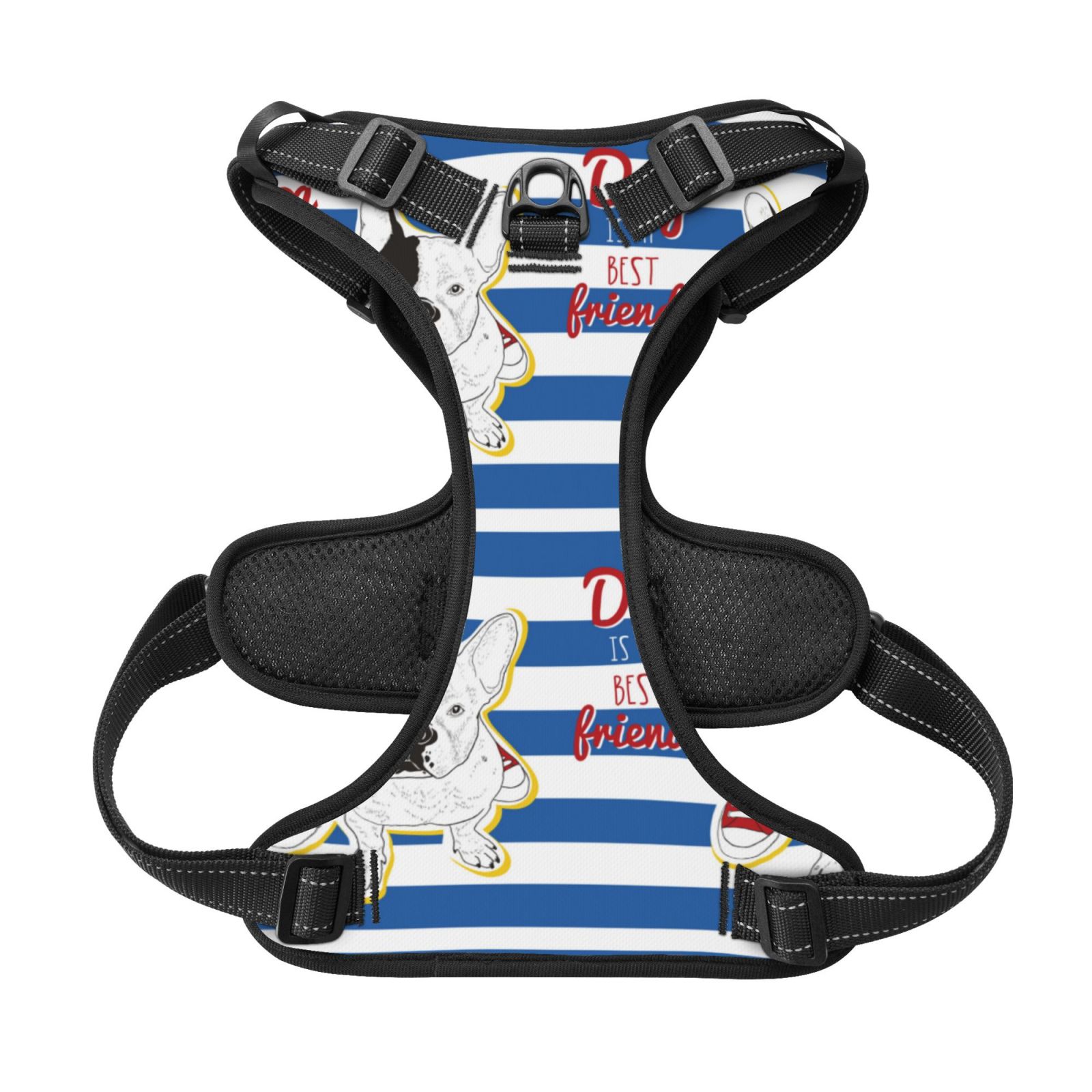 Kdxio Bulldog Friend Print No Pull Dog Harness Adjustable Reflective Oxford Easy Control Medium Large Dog Harness for Training and Everyday-Medium