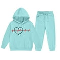 thumbnail image 5 of Cowsor Big Kids Boys Girls Solid Heart Print Long Hoodie Tapered Sweatpants Two Piece Trendy Casual Active Sport Outfit For 2-13 Years Old, 5 of 6