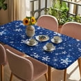 thumbnail image 3 of Blue Snowflake Christmas Table Cloths for 3 Foot Rectangle Tables, Winter Xmas Snowflake Patio Waterproof Elastic Fitted Tablecloths, Washable Rectangular Table Cover for Camping, 3 of 8