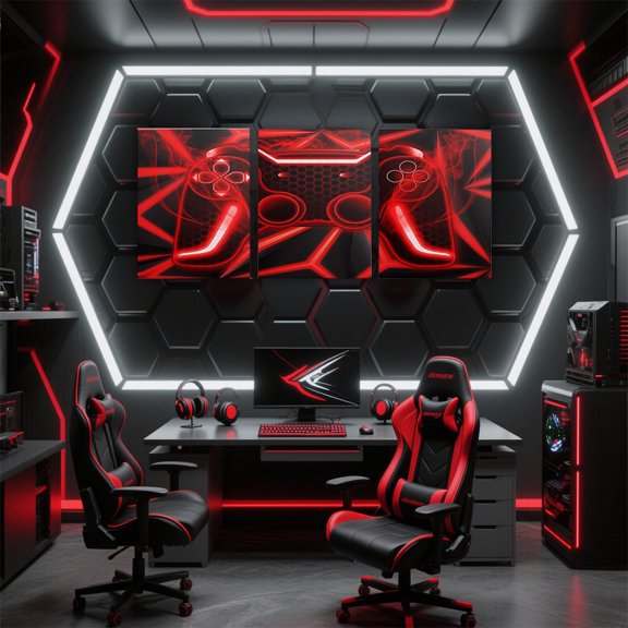 Manfei Neon Gamepad Framed Wall Art 3 Pieces