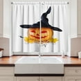 thumbnail image 2 of Ambesonne Halloween Kitchen Curtains, Carved Pumpkin Witch Hat, 55"x45", Marigold White Dark Grey, 2 of 3