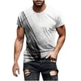thumbnail image 1 of HKEJIAOI T-Shirt d'Été à Manches Courtes pour Hommes avec Imprimé Dégradé et Bordure Rayée, Col Rond, 1 of 5
