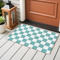 thumbnail image 3 of Turquoise Checkered Bathroom Mat 2x3 FT, Non Slip Small Kitchen Mat, Geometric Teal Buffalo Plaid Washable Soft Backed Front Door Throw Rug Non-Shedding Indoor Outdoor Doormat for Entryway Sink, 3 of 7