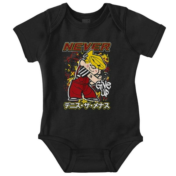 Dennis The Menace Kanji Never Give Up Romper Boys or Girls Infant Baby Brisco Brands NB