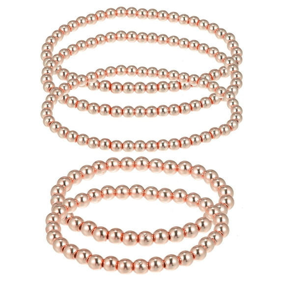 Unique Bargains Bead Bracelet for Women Men Bead Ball Bracelet Stackable Stretch Elastic Bracelet Kit Rose Gold Tone
