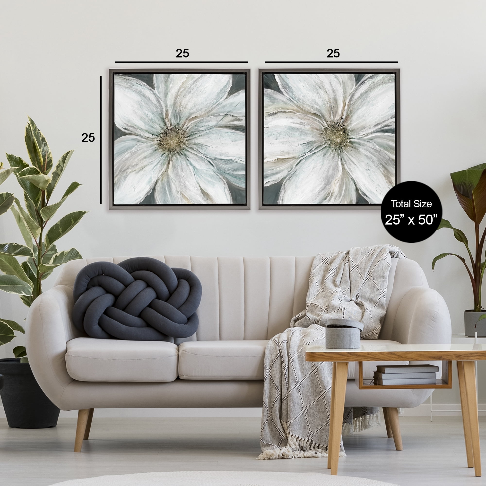 Stupell Industries Soft White Blossoms Closeup 2 Piece Gray Framed Floater Canvas Set, design by Carol Robinson