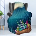 thumbnail image 4 of Ocean Soft Flannel Fleece Blanket, Underwater Fantasy Kingdom with Shell Houses Water Bubbles Cartoon Illustration Print, Cozy Plush for Indoor and Outdoor Use, 50" x 60", Teal Brown, by Ambesonne, 4 of 5