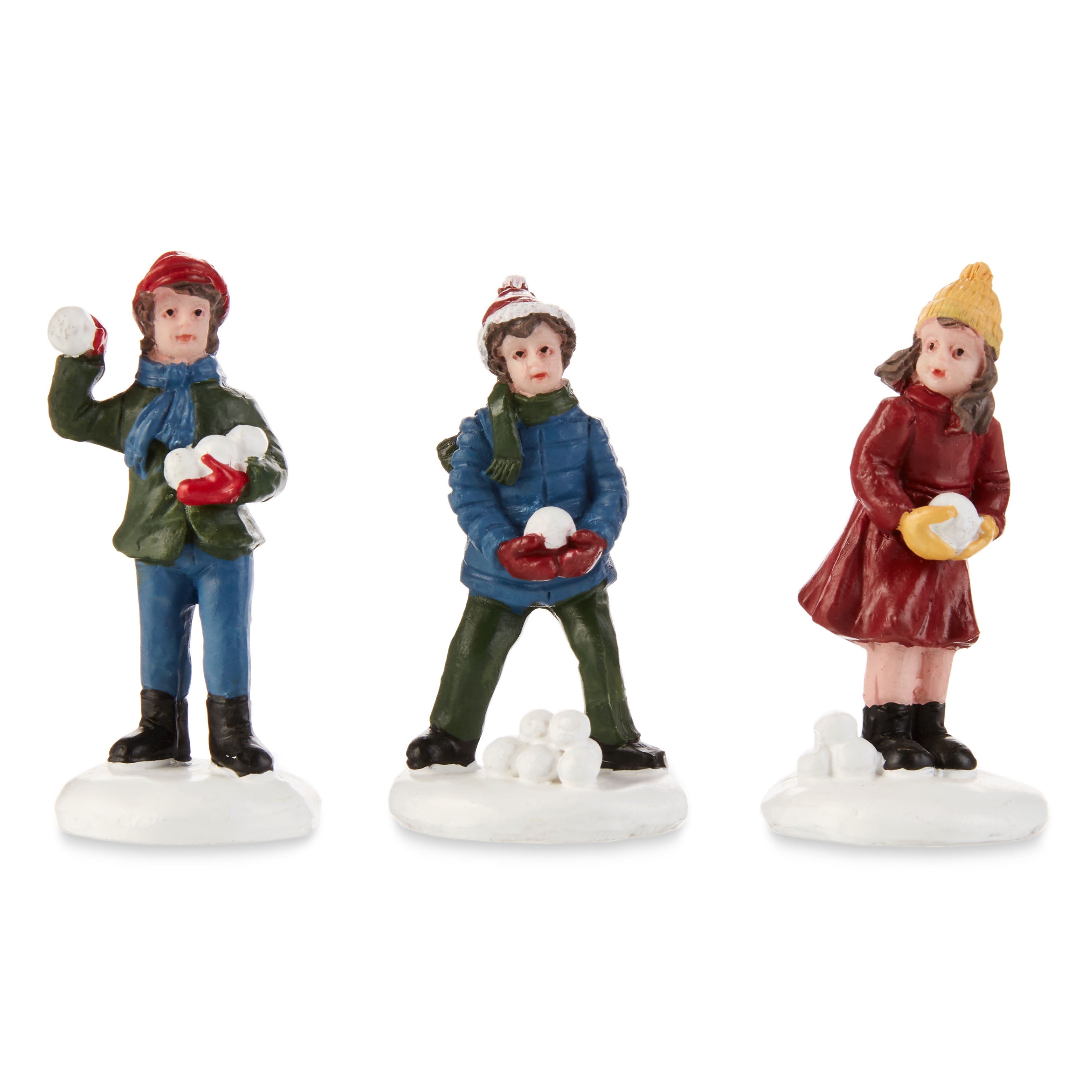 Holiday Time Christmas Indoor Decoration Multi-Color 3PC Snowball Fight Village Figurine, 2"-2.125"H