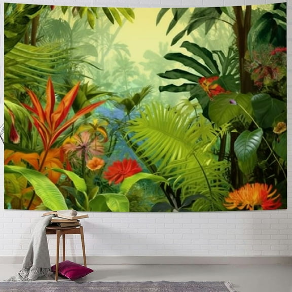 Creowell Tropical Rainforest Landscape Tapestry, Jungle Tiger Plant Natural Scenery Tapestry Wall Hanging, Bed Cover Mural Home Decor 40x30inch