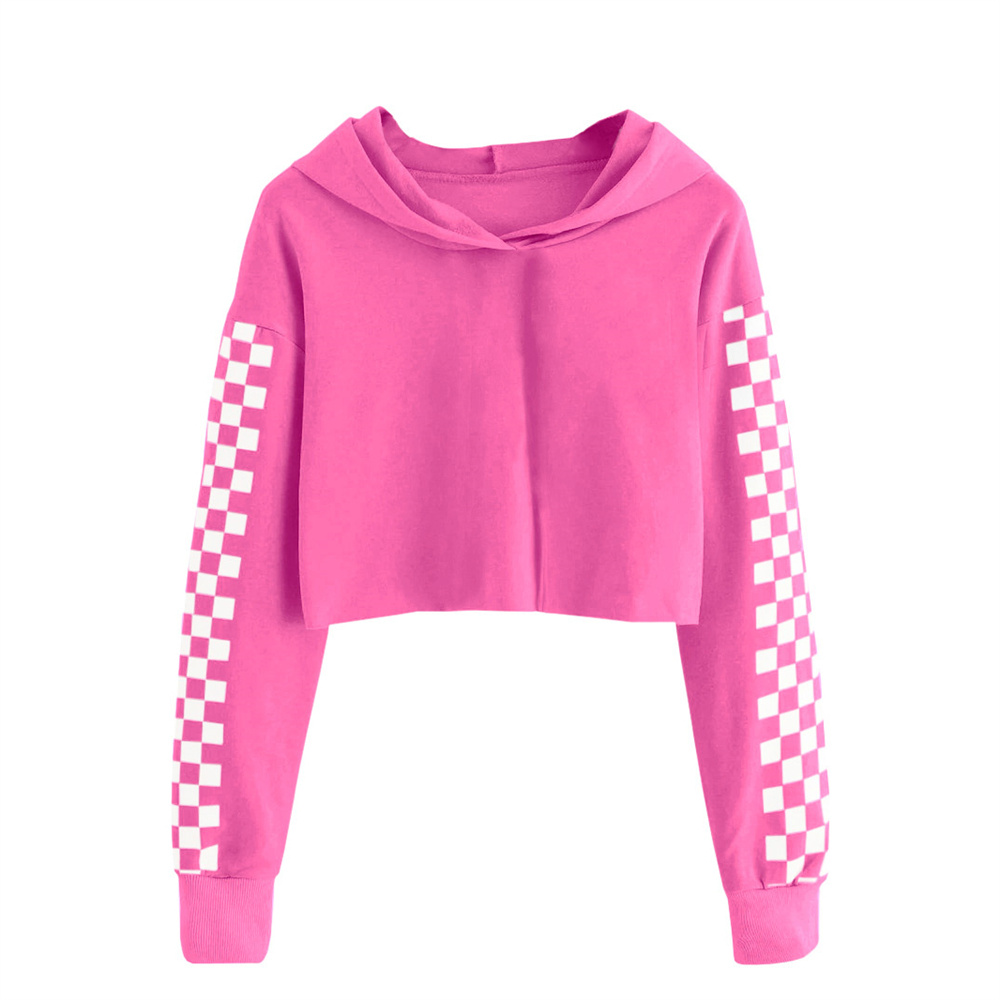 Yskkt Kids Long Sleeve Crop Tops Girls Cute Plaid Hoodie Sweatshirts 4- 12Years 