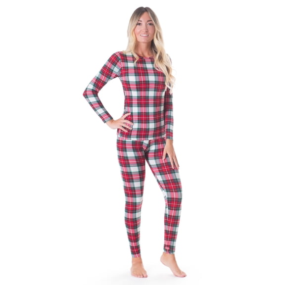Rocky Women Thermal Top and Bottom Warmer Cold Weather Underwear Set, White Plaid Small