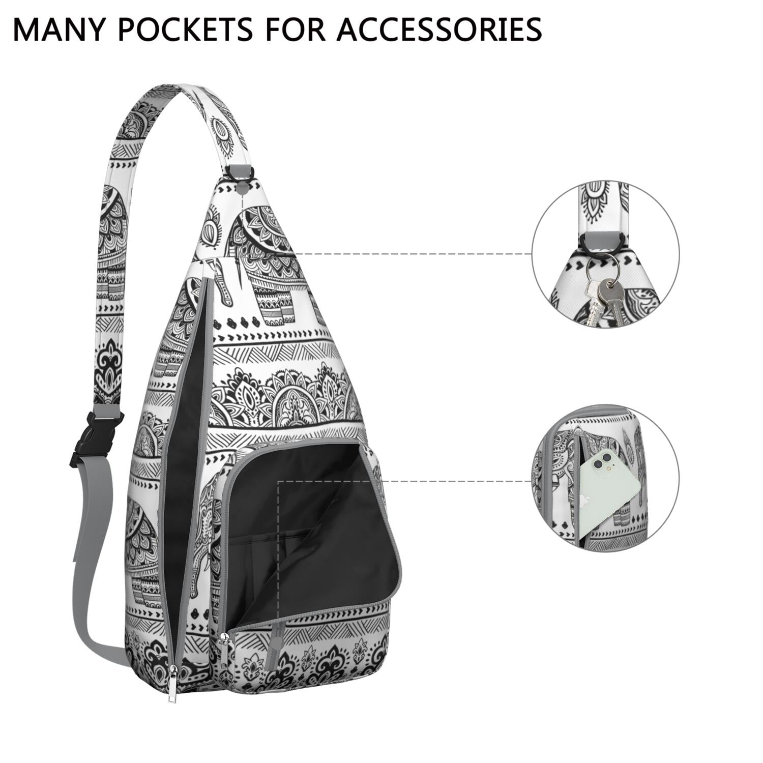 Boho Elephant Mandala Sling Backpack - Vintage Ethnic Print  display picture 1