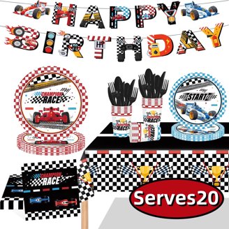 Race Car 2nd Birthday Party Plates & Napkins Set - 96pc Dinnerware For Two Fast Racing Theme, Serves 24