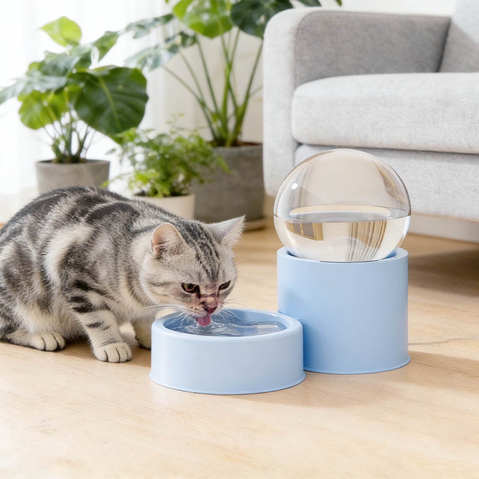 2-in-1 Automatic Cat Feeder Water Dispenser 44oz/1300ml Gravity Leak-Proof Pet Feeding Station Large Capacity No-Plug Food Water Bowl for Kitten Small Dog Blue
