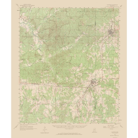 Topographical Map - Gloster Mississippi Quad - USGS 1961 - Vintage Wall Art