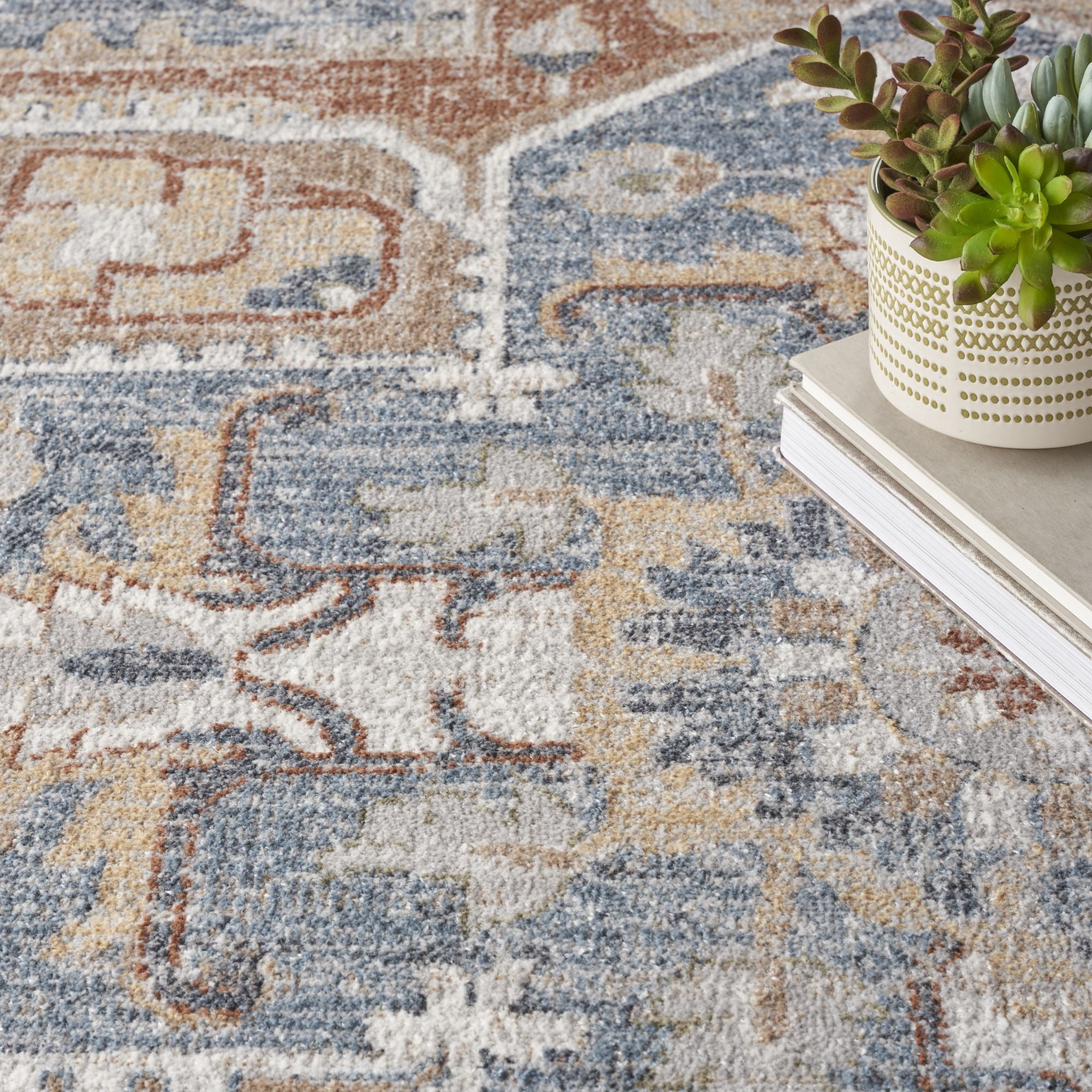Nourison Astra Machine Washable 7'10" x 10' Denim Multicolor Vintage Indoor Flatweave Rug