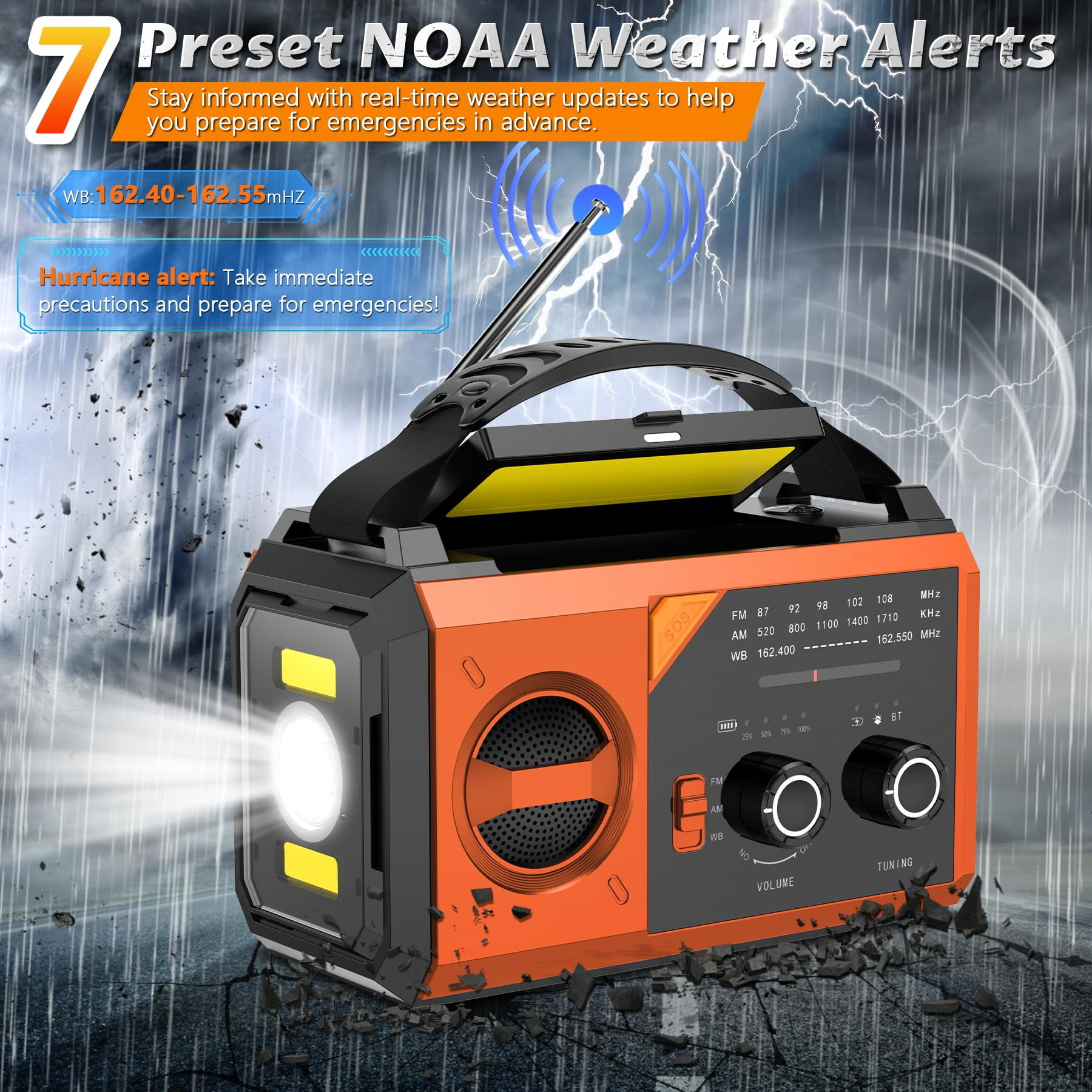 KOGYAS Weather Radio,20000mAh Solar Hand Crank Emergency Portable Radio with Bluetooth 5.3,Battery Powered AM/FM/NOAA Weather Alert with Flashlight,Cell Phone Charger and SOS Siren for Power Outages