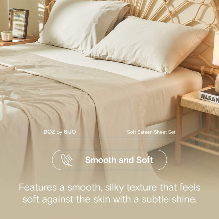 DOZ By SIJO 100% Long Staple Cotton Sheet Set - 3pc Sateen Weave Cooling Hotel Quality Sheets (Queen, Storm Grey)