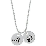 Delight Jewelry Silvertone Large Script Letter - M - 3/4'' Disc - Silvertone Script Initial Disc - D - Charm Necklace, 20"+3"