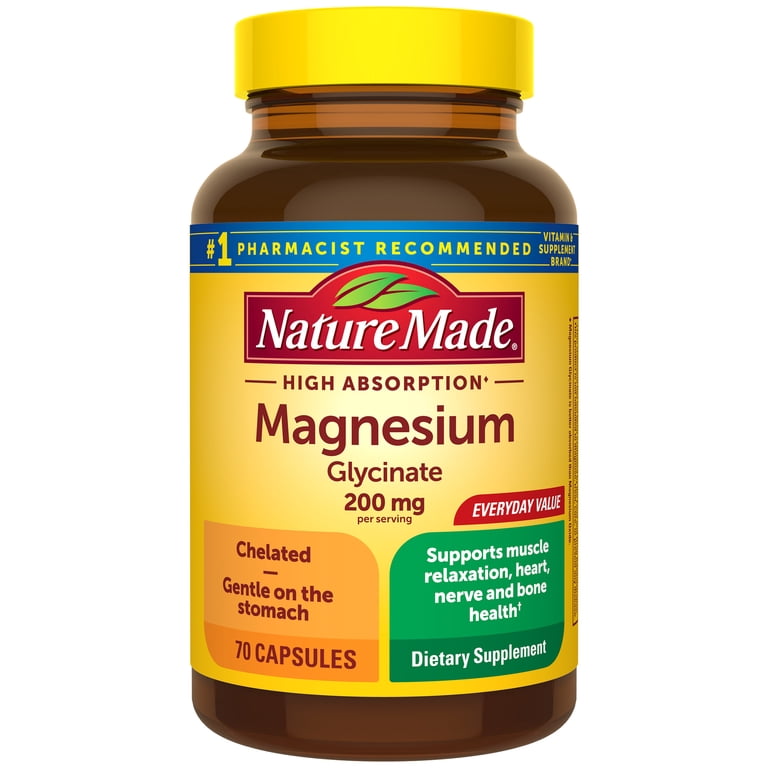 Nature Made Magnesium Glycinate 200 mg, High Absorption, 70 Capsules photo 2