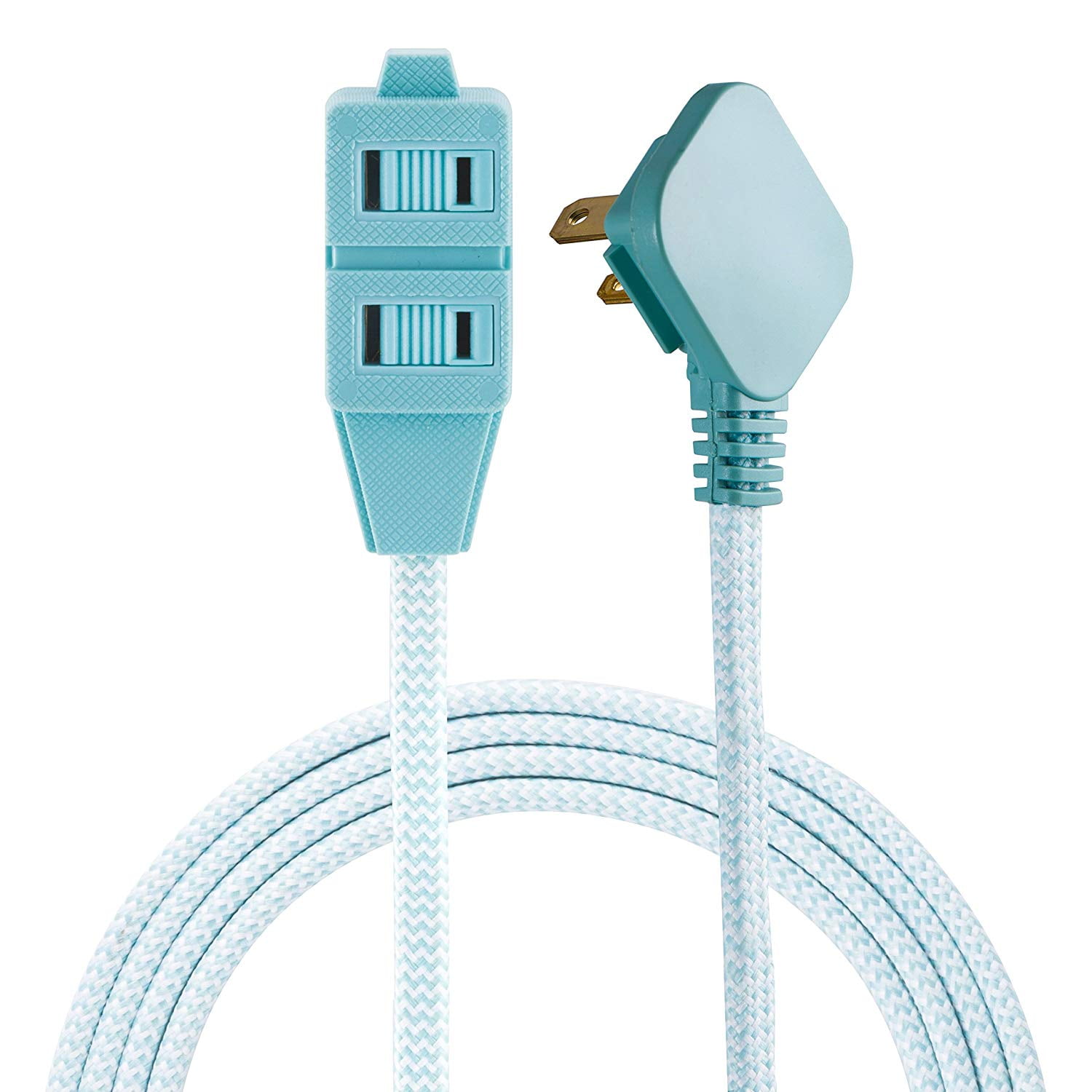 Cordinate Designer 3Outlet Extension Cord, 8 ft, Mint/White, 39983