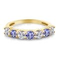 thumbnail image 2 of Gem Stone King 18K Yellow Gold Plated Silver E-F Lab Grown Diamond Blue Tanzanite Anniversary Ring for Women (1.22 Cttw, Gemstone Birthstone, Available in Size 5, 6, 7, 8, 9), 2 of 4