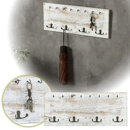 

Wall Mounted Entry Rack Key And Light Hanger With 16 Hooks White Solid Wood Finish Farmhouse Style Wall Rack