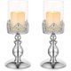 thumbnail image 1 of Candelabros Plateados para Velas de Pilar MACHAO 2 Piezas Vidrio Huracán 26 cm de Alto, 1 of 5