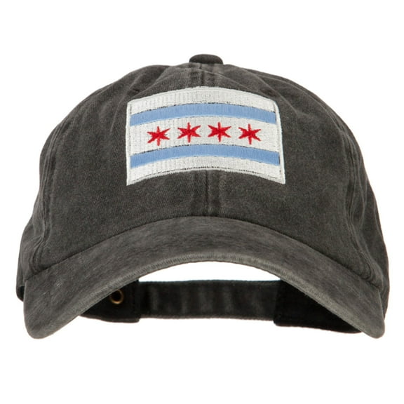 Chicago Flag Embroidered Washed Cotton Twill Cap - Black OSFM