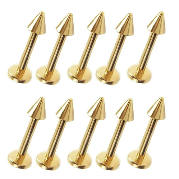DESIGNICE 10Pcs Unisex Punk 16G Stainless Steel Labret Lip Rings Spike Studs Piercing Bars Golden