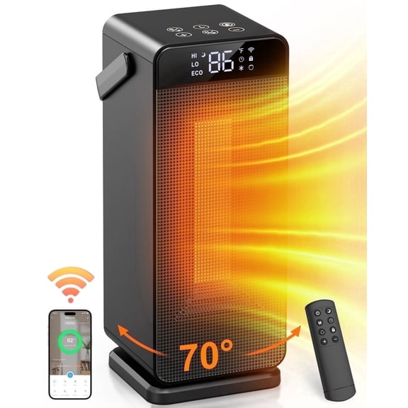Space Heaters for Indoor Use, 1500W PTC Ceramic Heater with WiFi and Voice Control, 24H Timer, 5 Modes, Thermostat, for Home, Office, and Bedroom