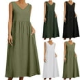 thumbnail image 7 of Tumotour Summer Tank Dress for Women Women's Fashion Summer Style Women's Solid Color Sleeveless Pocket Loose V-neck Dress, 7 of 7