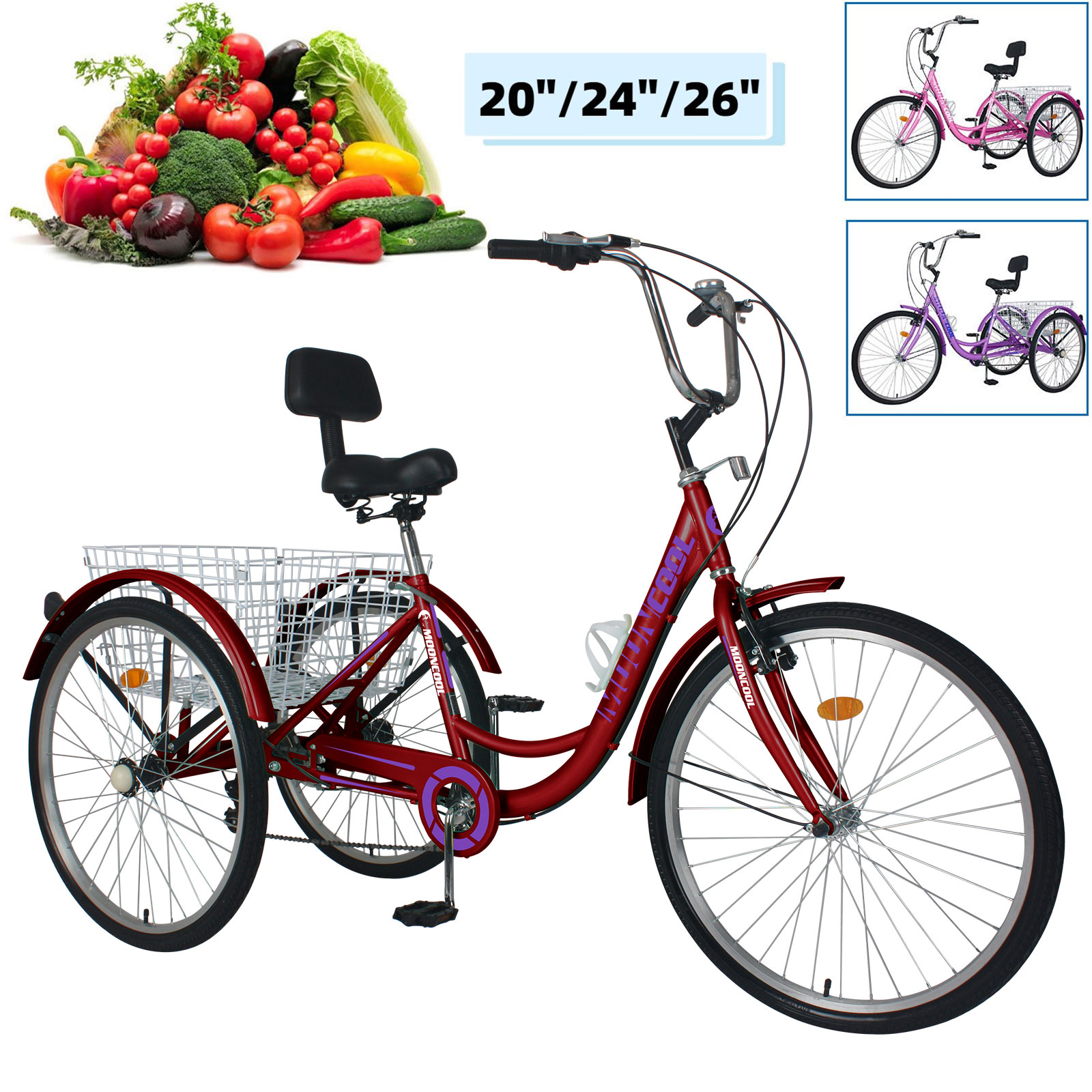 MOPHOTO Adult Tricycles 3 Wheel 7 Speed 