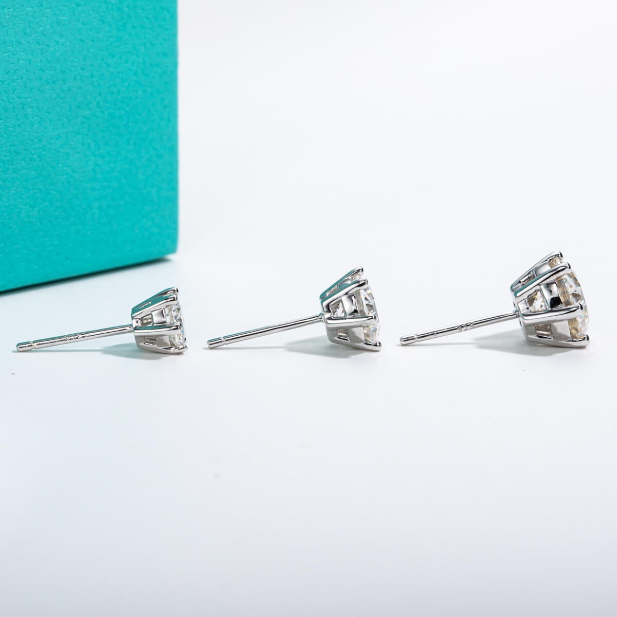 AnuClub 6.5mm Moissanite Stud Earrings Total 2 Carat 6-Prong D Color Round Cut Lab Created Diamond 14K Gold Plated S925 Silver Earrings for Women with Certificate