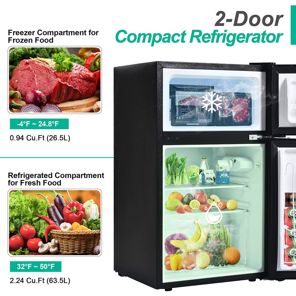 Resenkos Two-Door Mini Refrigerator 3.2Cu.Ft, Freestanding Mini Fridge with Freezer and Reversible Door, 7-Level Thermostat Control, Black Resenkos Two-Door Mini Refrigerator 3.2Cu.Ft, Freestanding Mini Fridge with Freezer and Reversible Door, 7-Level Thermostat Control, Black