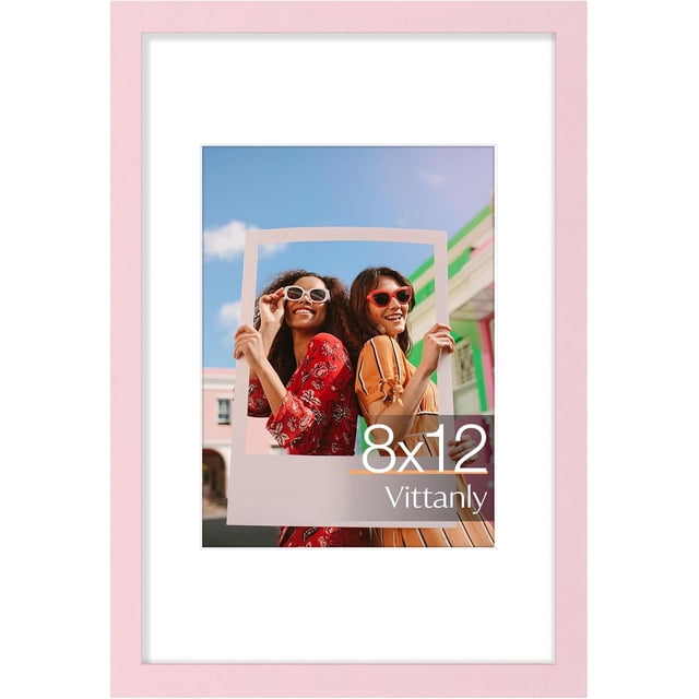 Vittanly 8x12 Picture Frame, Premium Material with Shatter Resistant Plexiglass, Display Pictures 6x8 with Mat or 8x12 without Mat, Photo Frame for Wall or Table Top Display, Pale Pink, 1 Pack