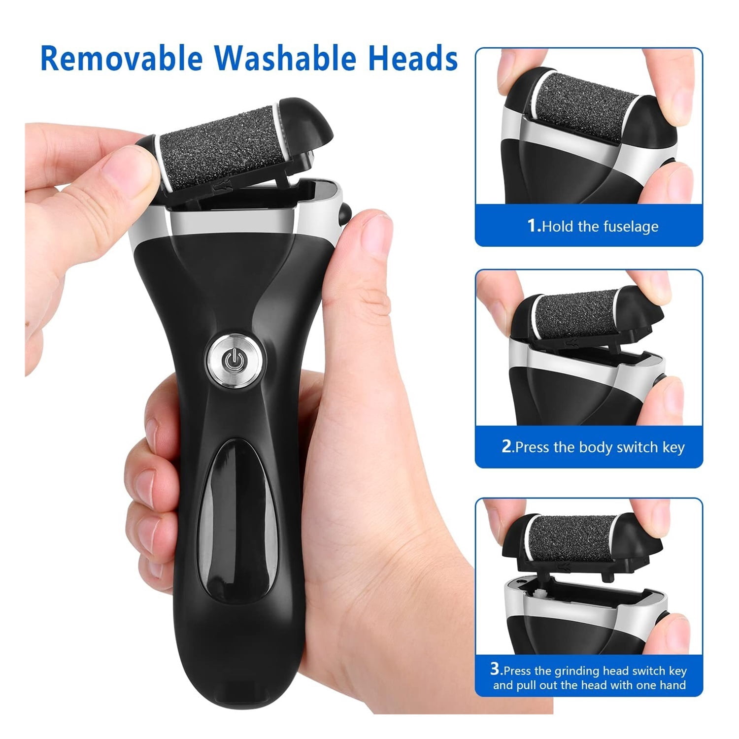 Electric Foot Callus Remover Kit,Rechargeable Callous removers 3 Grinding Heads Waterproof Foot Scrubber File, Professional Pedicure Tools kit Feet Care for Dead, Cracked Dry Skin