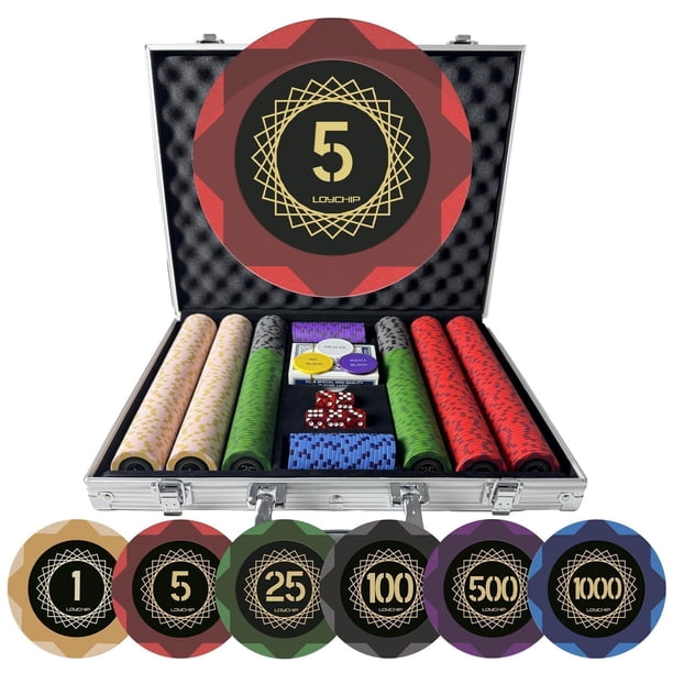 Set de fichas de póker LOYCHIP de 500 piezas, 14 g, de arcilla, con estuche, cartas y dados