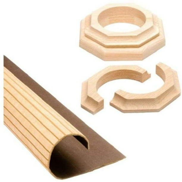 Pole Wrap 96 In X 16 Unfinished Oak Basement Column Cover With 4 Cap And Base Trim Com Unfinished Oak Basement Column Cover, Basement Post Trim Kit