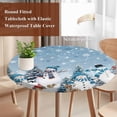 thumbnail image 4 of Blue Grey Christmas Round Tablecloth, Fitted Table Cover with Elastic for 55"-60" Round Tables, Snowman Xmas Tree Snowflake Winter Table Cloth Outdoor Indoor Dinning Party Waterproof Tablecloths, 4 of 7