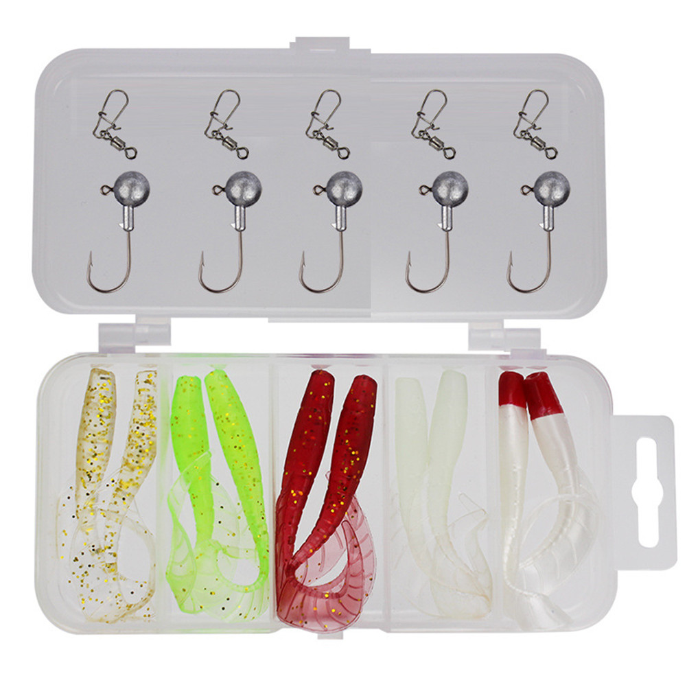 17PCS Fishing Lures Kit Mixed Soft Silicone Grubs Worm Bait Lead Jig