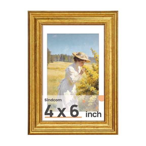 Sindcom Vintage 4x6 Picture Frame, Antique Gold Decorative Frames, Display 3.5x5 with Mat or 4 x 6 Without Mat for Wall or Tabletop Decor