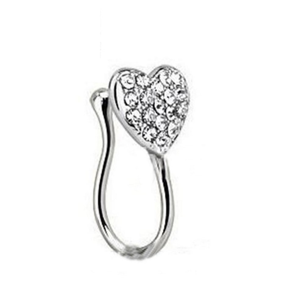 Women Glitter Rhinestone Heart Fake Non Piercing Clip-On Nose Ring Stud F UQE 