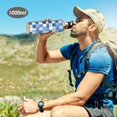 thumbnail image 6 of Yayeee 33oz Insulated Water Bottle Double Wall Stainless Steel with Flip Straw Lid, Blue and Gray Plaid Pattern, 6 of 7