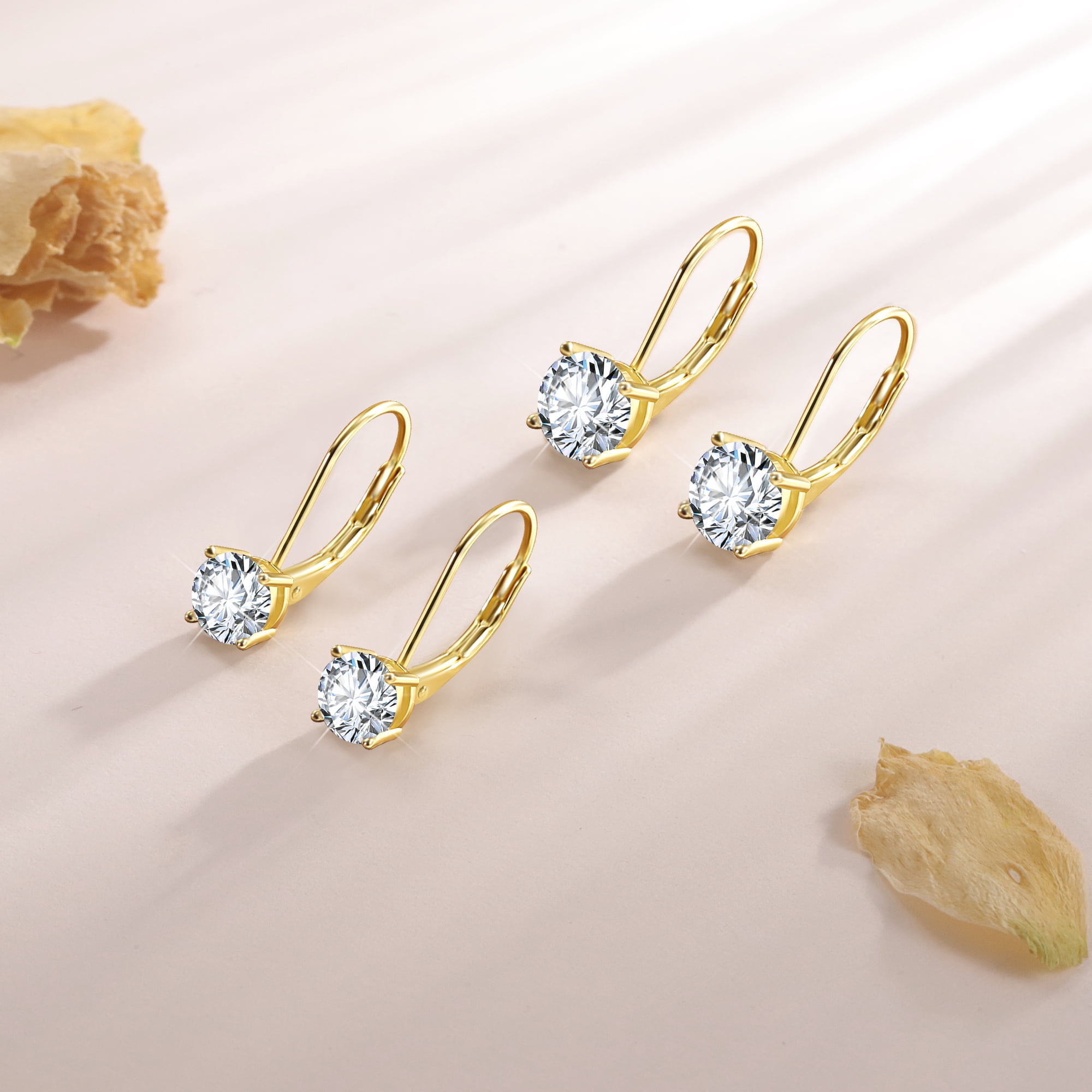 925 Sterling Silver Earrings for Women Men,14K Gold Plated Sterling Silver Dangle Earrings,1.0ct-2.0ct D Color Brilliant Round Cut Lab Moissanite Diamond Earring Gifts for Mom