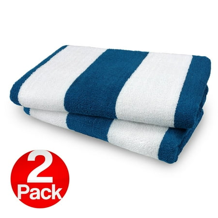 Large Beach Towel - KAUFMAN BLUE CABANA STRIPE LARGE BEACH AND POOL TOWELS SET OF 2. 100% COTTON . MAXIMUM ABSORBENCY