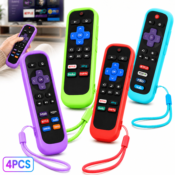 4Pack Roku Remote Cover, Glow in The Dark Easy to Find, Compatible with Rouku TV Remote Case Covers Compatible with TCL Hisense roku TV, Sharp Roku TV, Roku Streaming case
